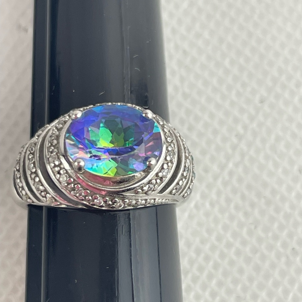 Vintage Designer NVC Blue Mystic Topaz CZ Sterling Ring Size 7